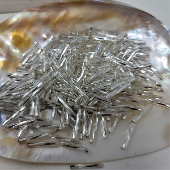 Glass Twisted Bugle Beads, Czech Glass, Silver - Picture 7 of 7